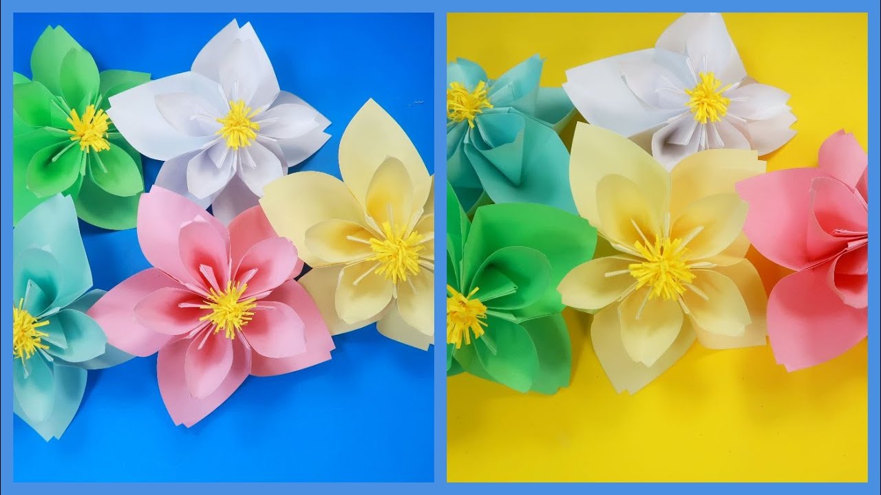 Diy Paper Flowers easy, simple and fast, step by step tutorial, origami, how to make a paper flower