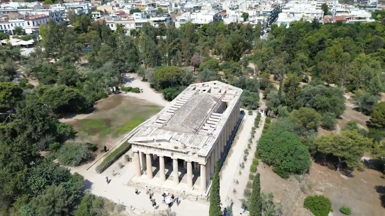 Temple of Hephaestus in the Agora in Athens by DRONE. - Athens Greece - ECTV