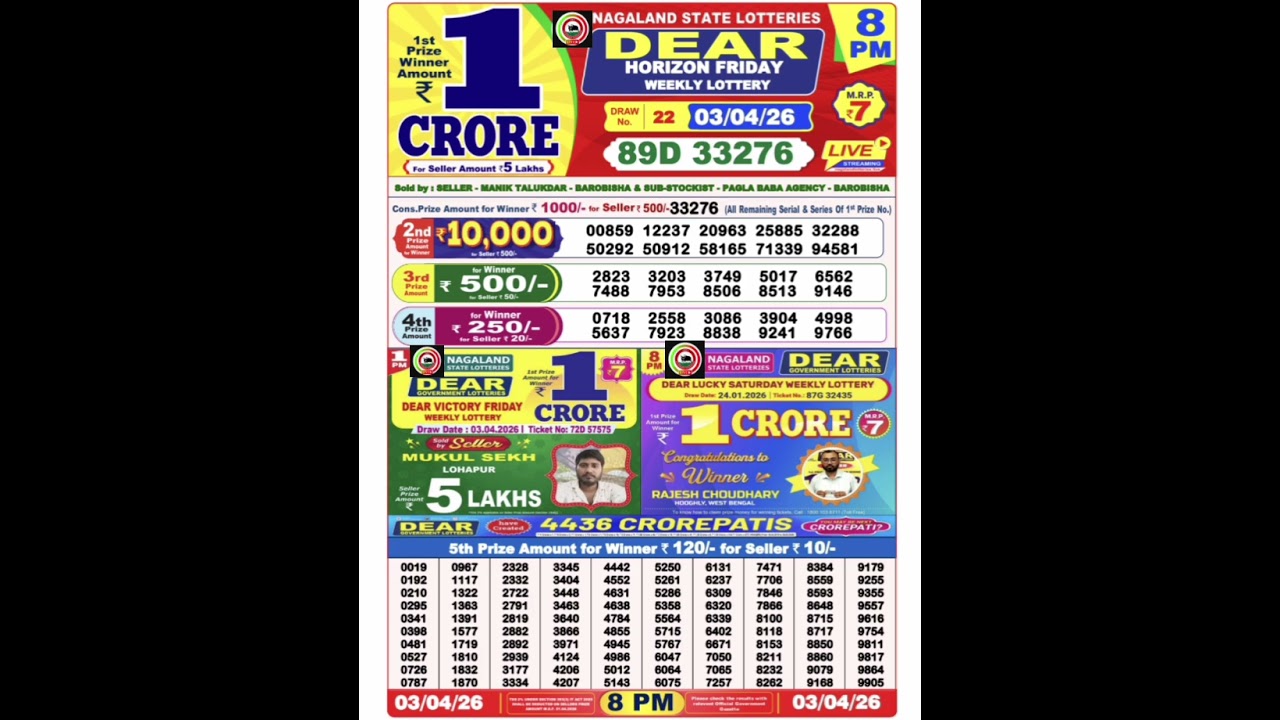Dear Lottery 8 PM Result Today 🔴 | Live Draw Update | Lottery Sambad