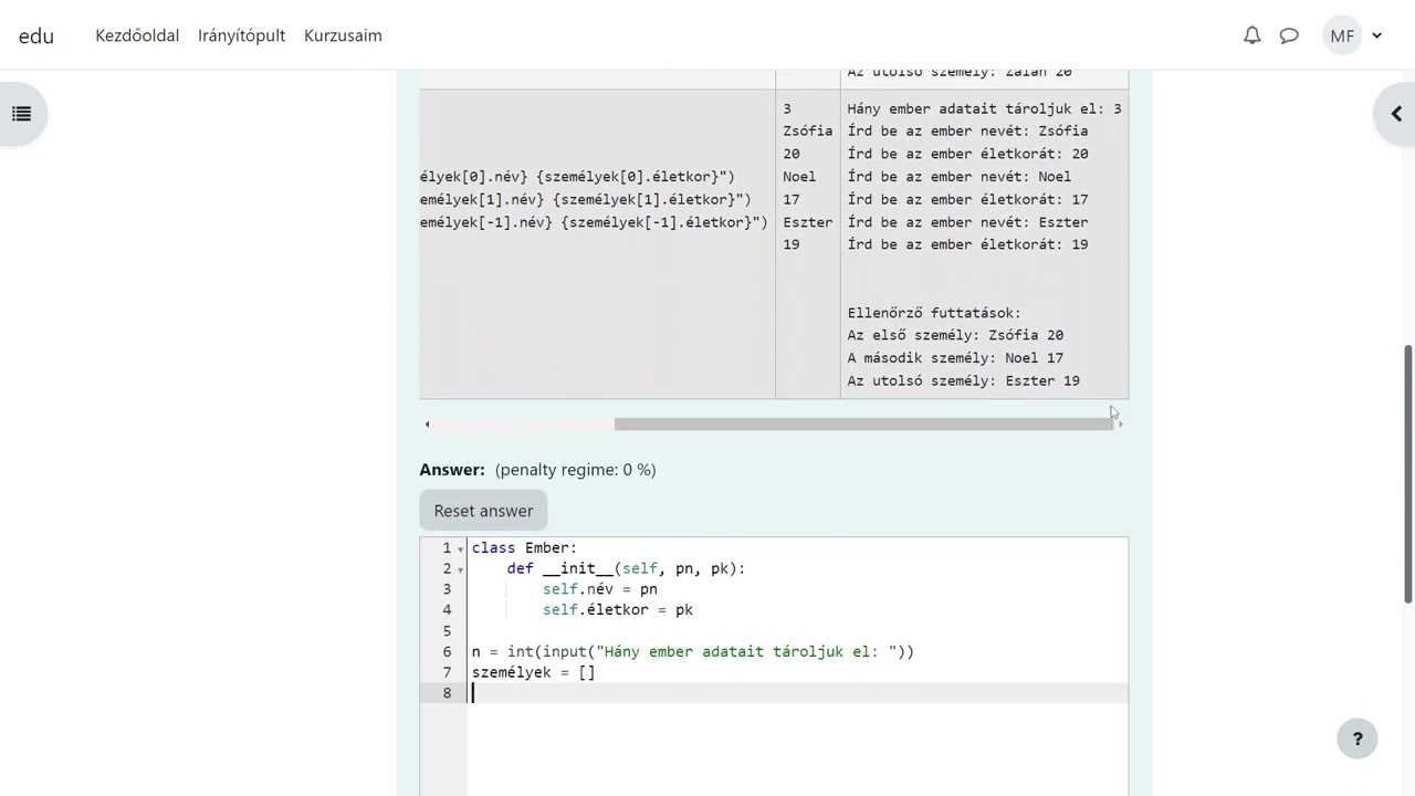 Ágazati informatika alapvizsga - Python OOP objektum orientált programozás - gyakorlati feladat