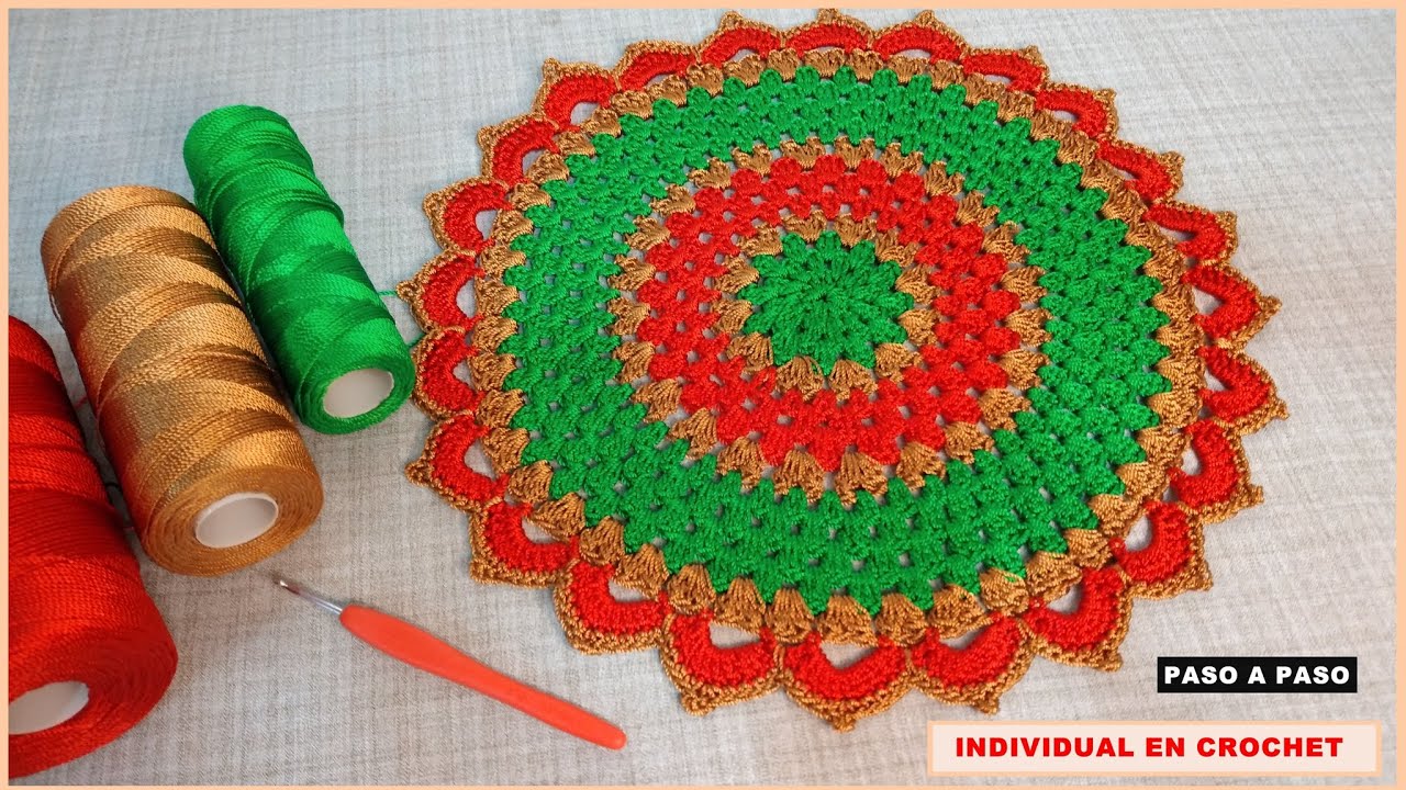 COMO TEJER  INDIVIDUAL NAVIDAD/O CENTRO DE MESA PARA NAVIDAD FÁCIL DE TEJER PASO A PASO