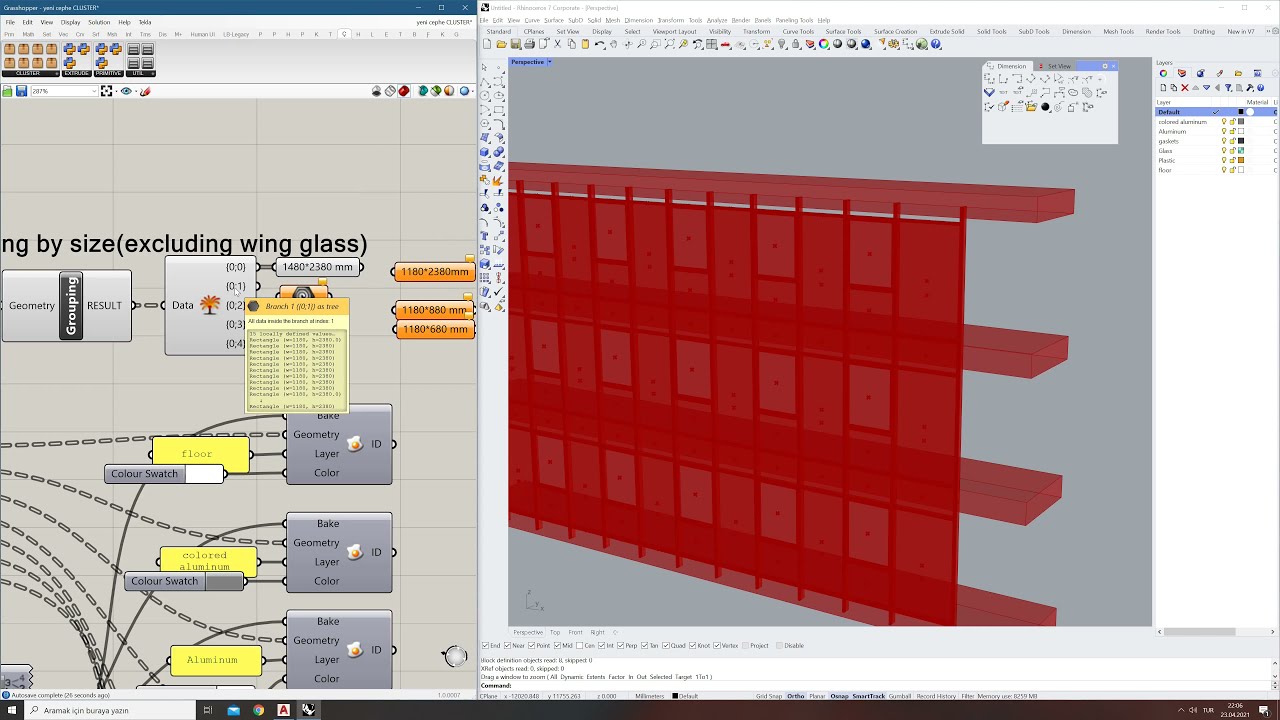 Automatic capped curtain wall modeling algorithm in the desired size and appearance. Grasshopper