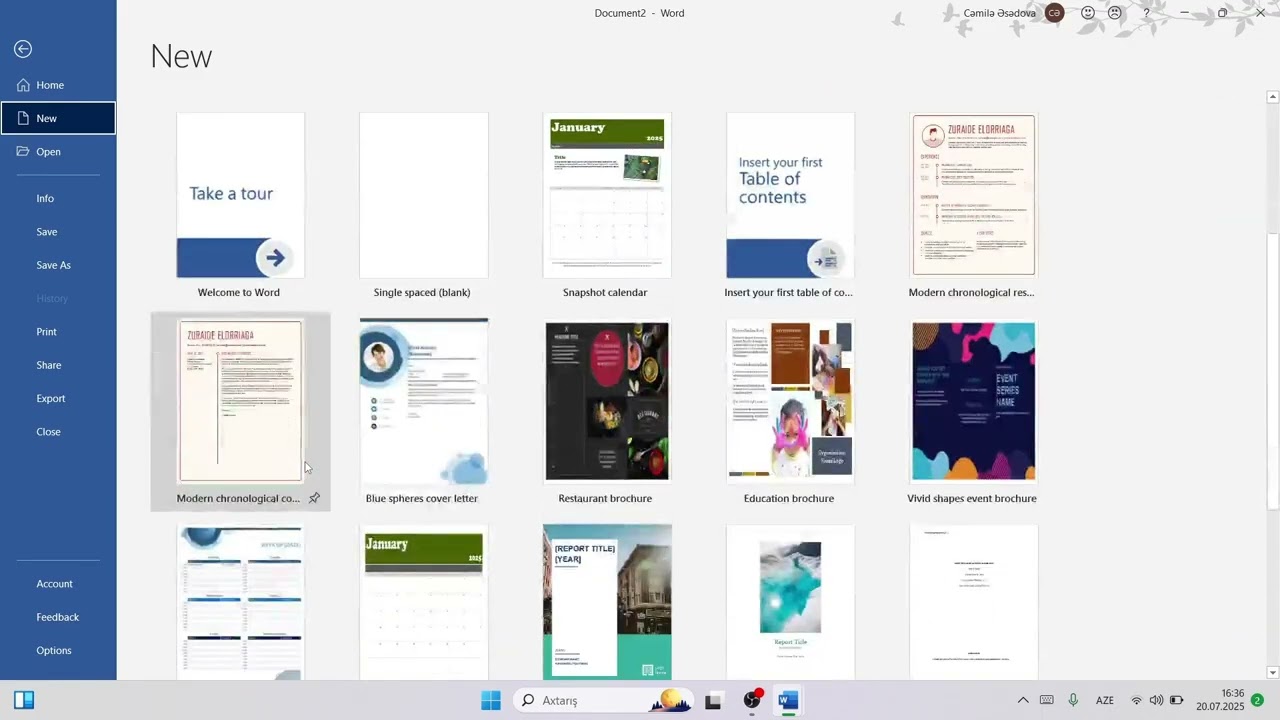 Word proqrami tanisliq FILE menyusu
