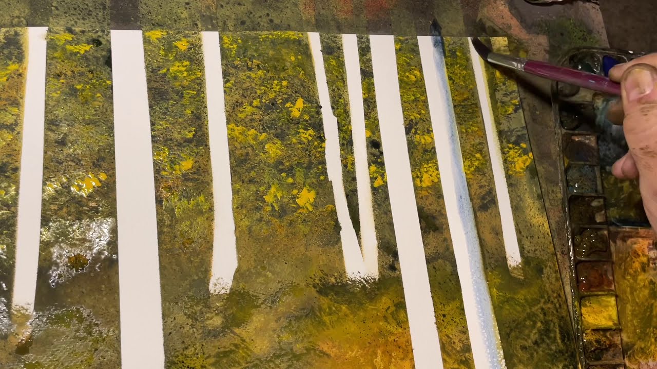 Birch trees using masking tape