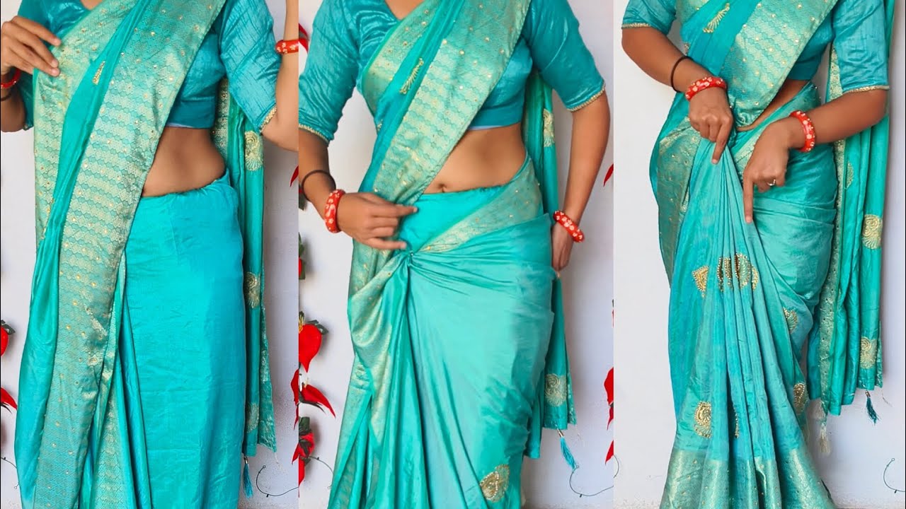 How to Make a Hip & Shoulder Pleats in Synthetic Silk Saree//Step by Step Guide For New Beginners✨