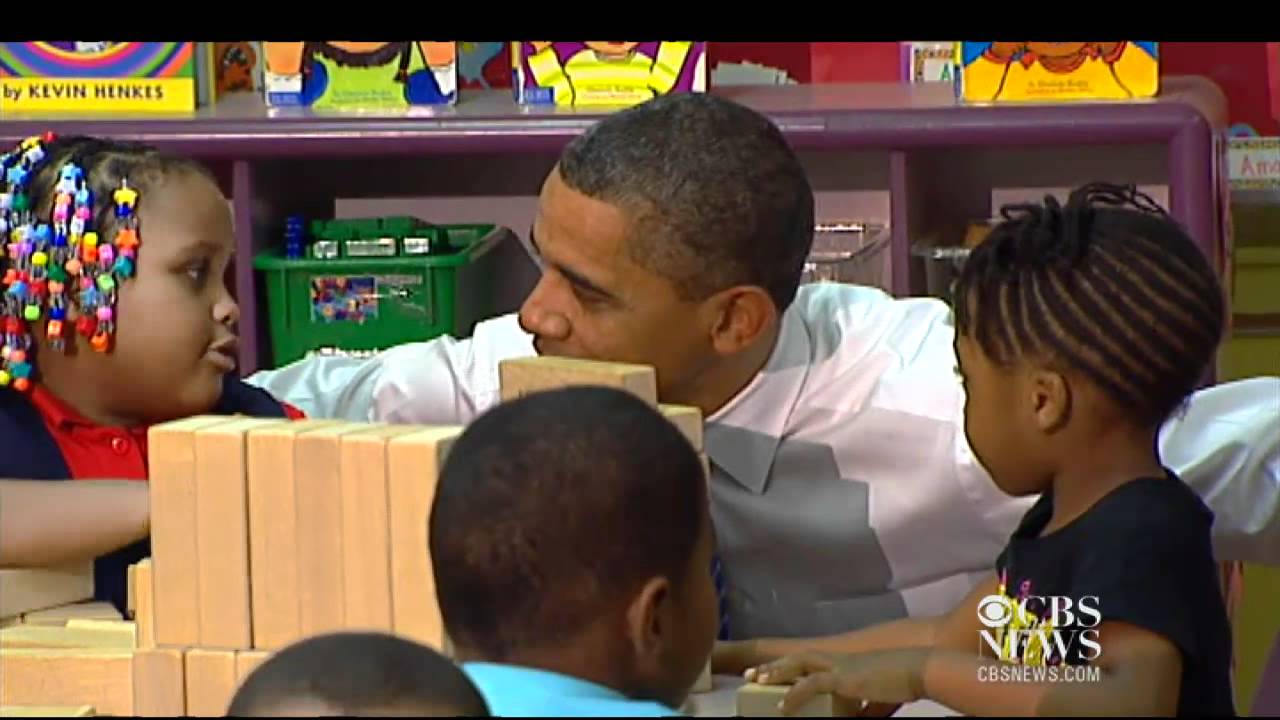 Raw Video: Obama plays with blocks, Legos at Head Start