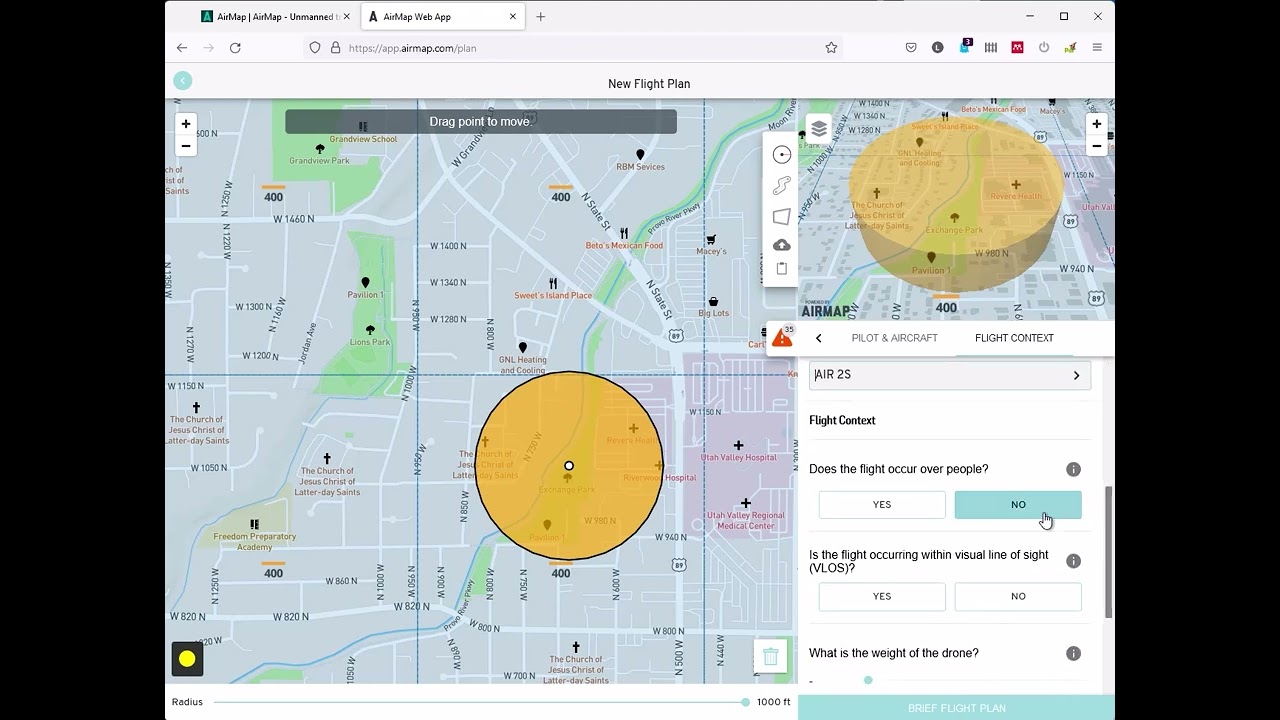 Airmap Web Interface for LAANC Airspace Authorizations