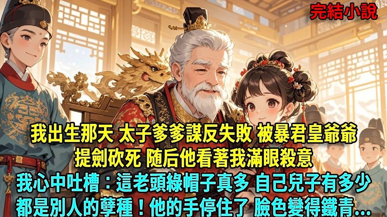 我出生那天，太子爹爹謀反失敗，被暴君皇爺爺提劍砍死，他看著我滿眼殺意。我心中吐槽：這老頭綠帽子真多，自己兒子有多少都是別人的孽種！他的手停住了，臉色變得鐵青……#爽文#古言#打臉#小說