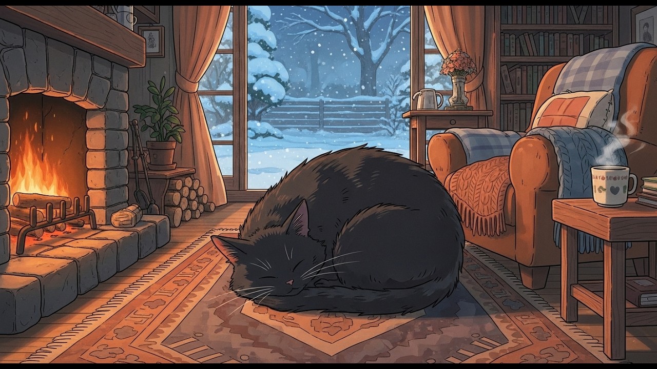 Cozy Cabin Lofi with Warm Fireplace & Gentle Forest Rain 🌧️ Music for Study, Relax & Sleep