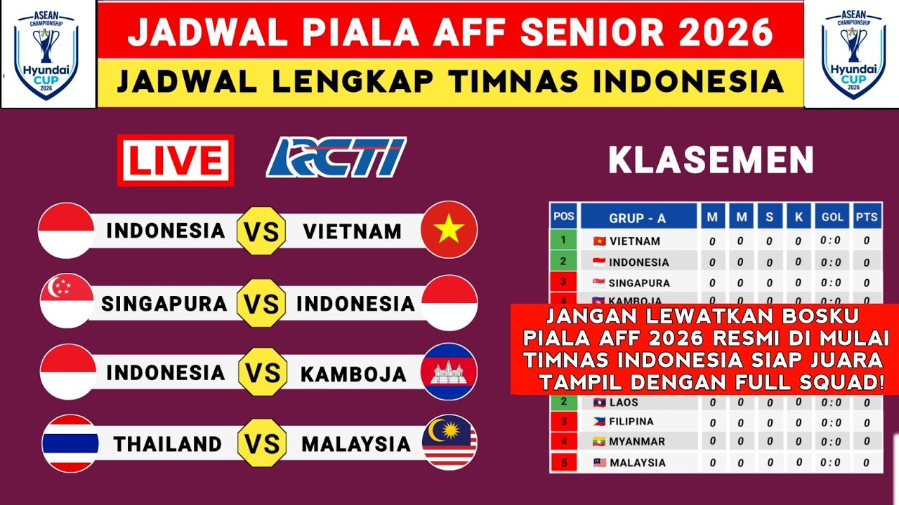 RESMI DI MULAI - JADWAL PIALA AFF SENIOR 2026 - INDONESIA VS VIETNAM - JADWAL TIMNAS INDONESIA