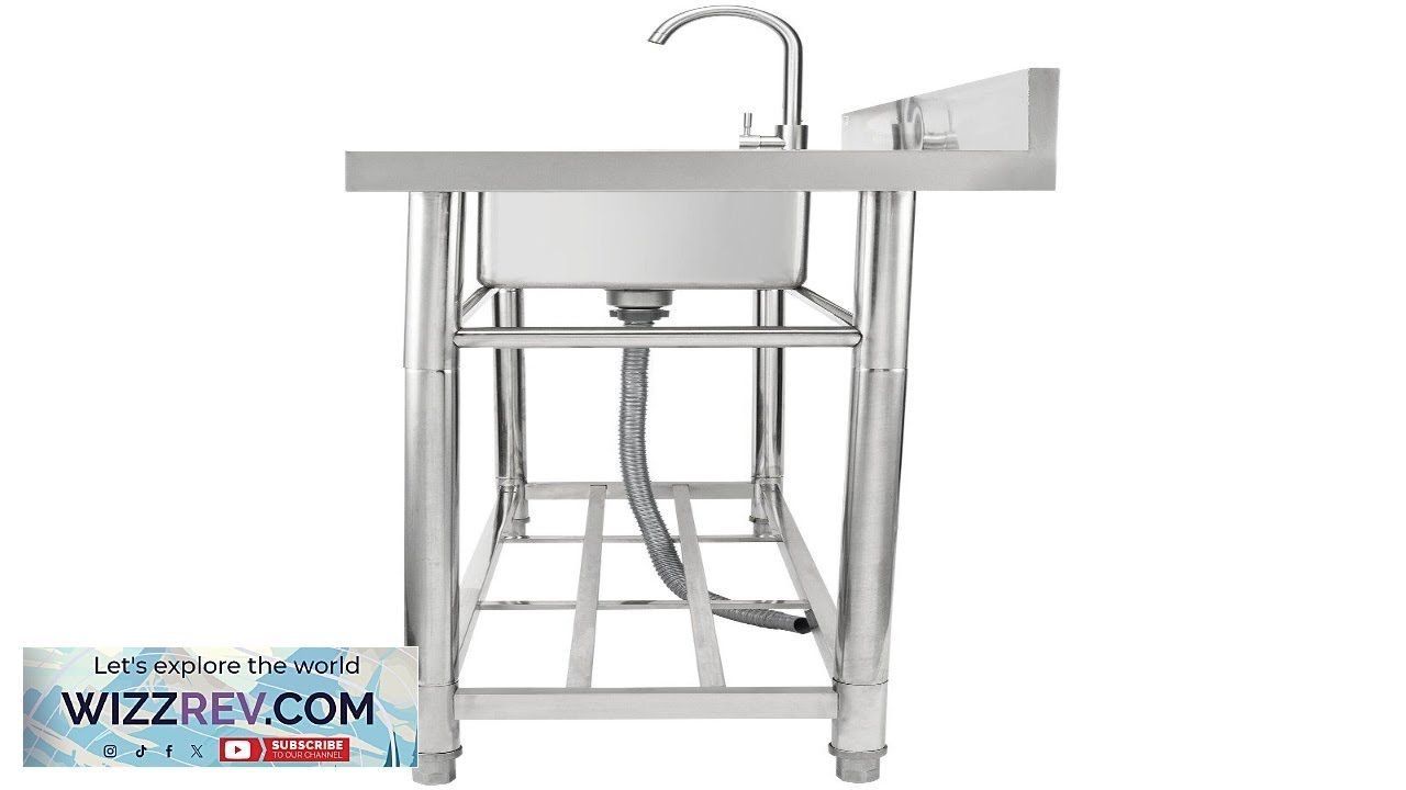 VEVOR Stainless Steel Utility Sink 1 Compartment Free Standing Small Sink w Workbench