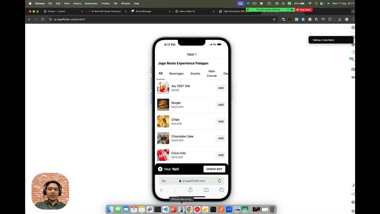 Demo AFC POS QR Order System Flutter Laravel n8n Whatsapp API Fonnte & QRIS Payment Gateway Midtrans