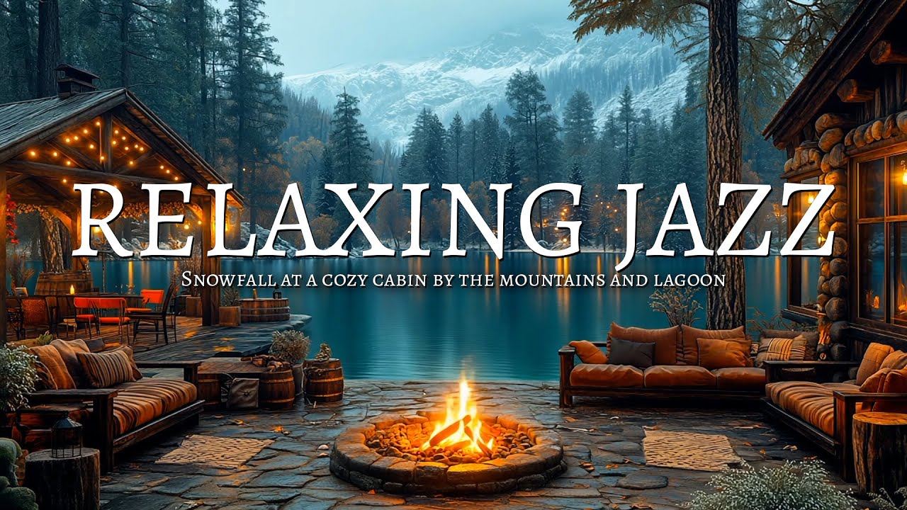 Cozy Jazz Terrace: Snowfall Serenity by the Mountains & Lagoon 🎵