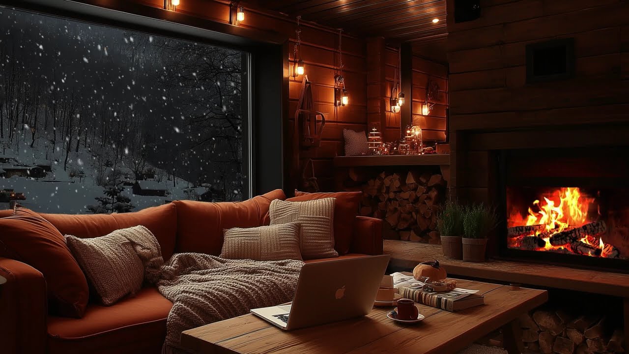 Whispering Snow Cabin Night | Soft Firelight, Quiet Winter Stillness, and Gentle Calm for Deep Rest