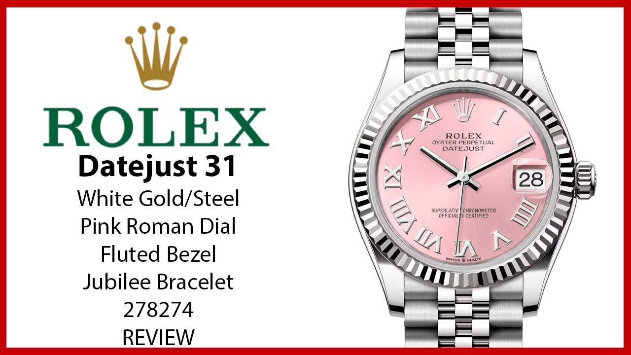 Rolex Datejust 31, белое золото/сталь, розовый римский циферблат и рифленый безель, браслет Jubil...