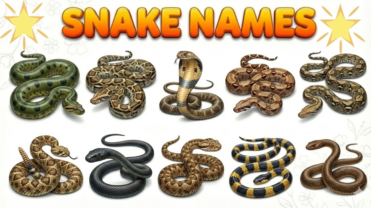 Anaconda, Cobra, Python! 🐍 Learn 20 Dangerous Snakes Name | Snake Video | Jan 19