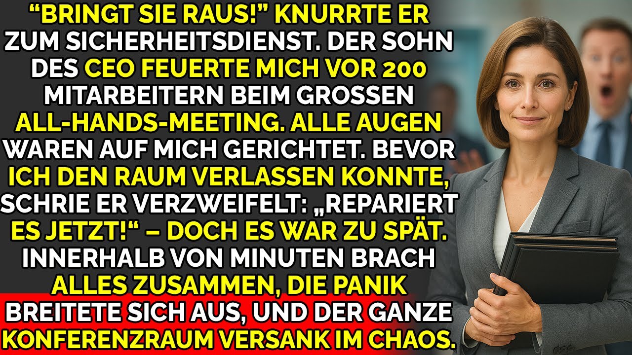 200 Kollegen sahen, wie der Sohn des CEO mich feuert— doch noch vor Dessert begann sein $250k/Minute
