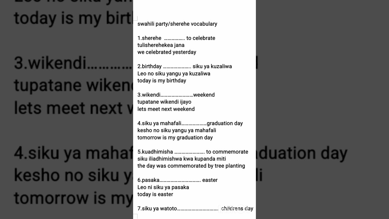Learn swahili party/celebration words