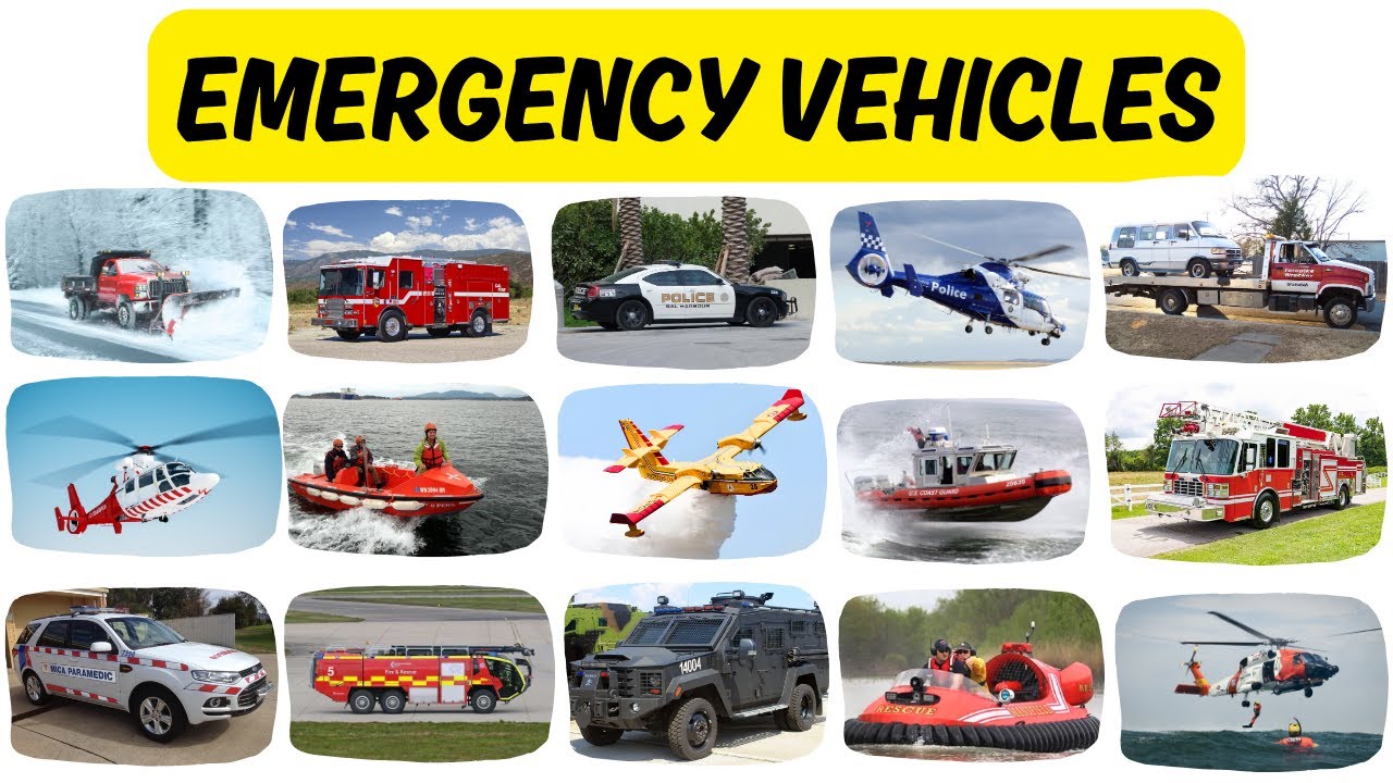 Learn Emergency Vehicles Names in English for Kids with Pictures and Videos | Fun Learning for Kids🚑
