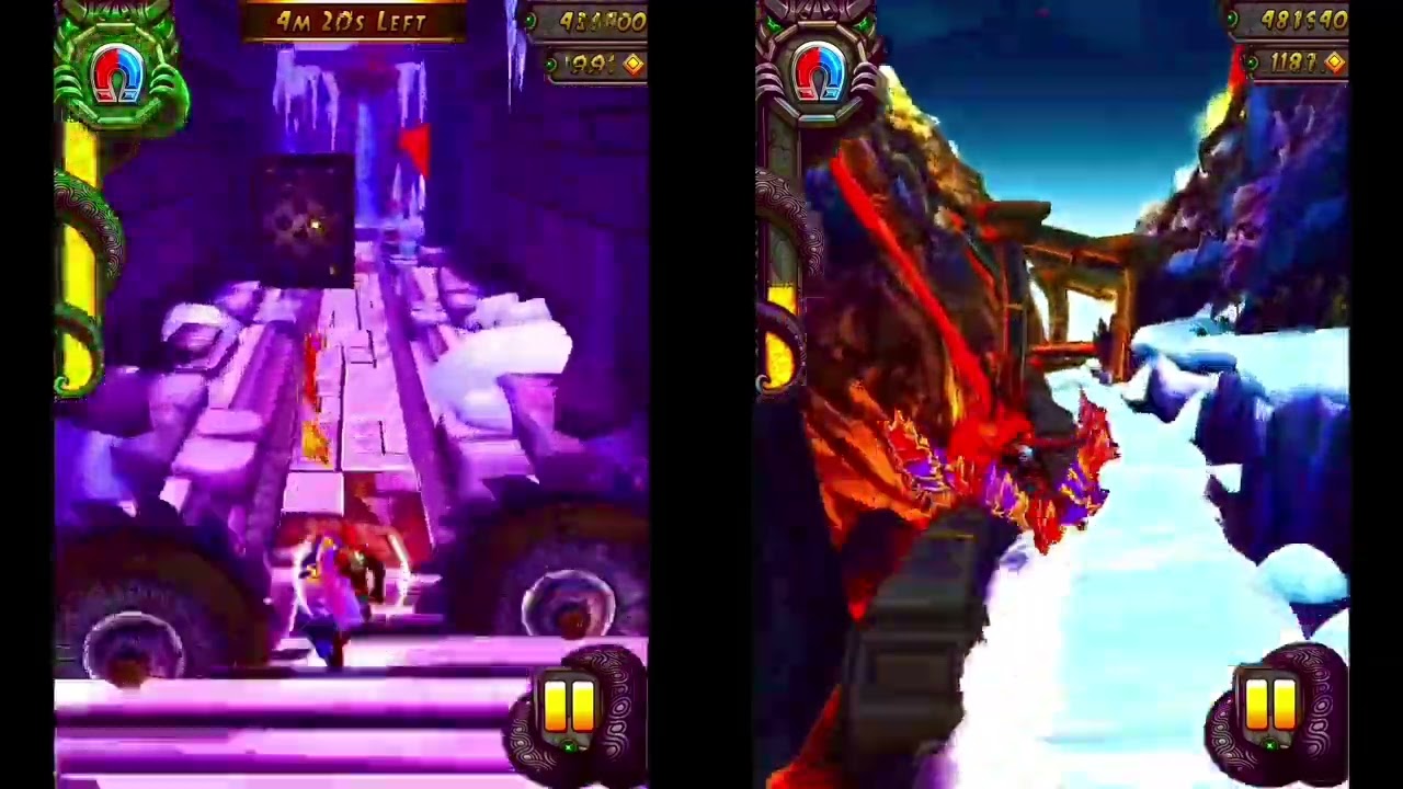 Temple run 2-gameplay of winter wasteland❄️ and volcano island🌋-split screen