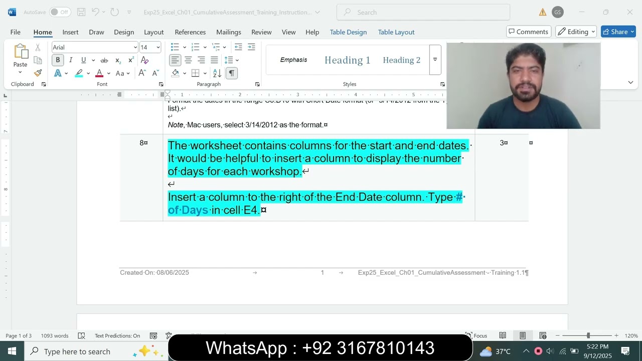 Exp25_Excel_Ch01_CumulativeAssessment_Training | Excel Chapter 1 Grader Cumulative - Training