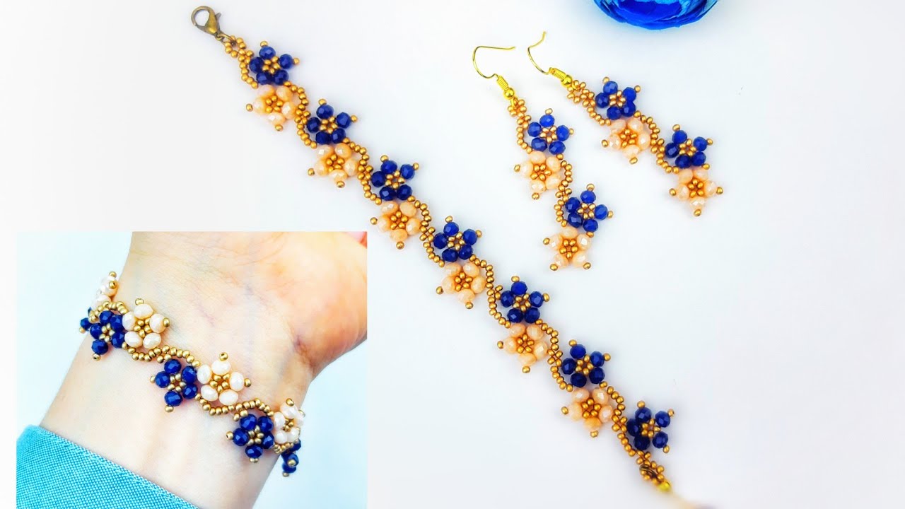 Kristal takı seti yapımı. Küpe & bileklik. Crystal jewelry set making at home. Beading Tutorial 》DIY