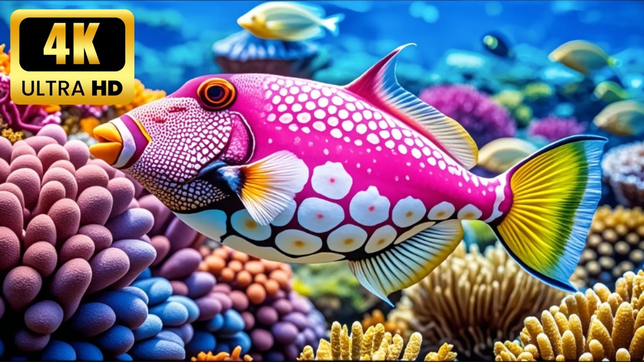 Aquarium 4K VIDEO (ULTRA HD) - Coral Reef Fish & Jellyfish with Soothing Sleep Music #4kaquarium #01