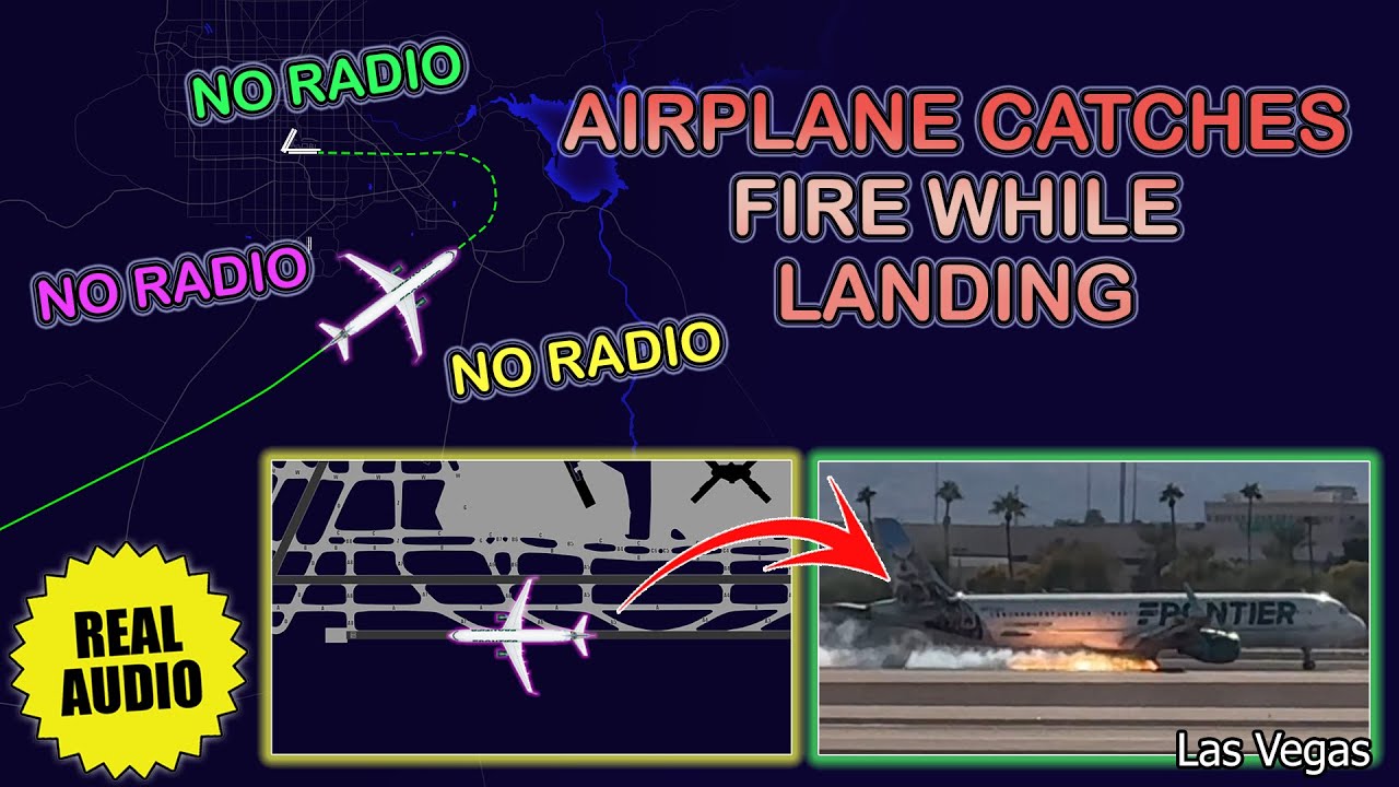 Frontier Airbus A321 catches fire while making landing in Las Vegas Airport. Real ATC