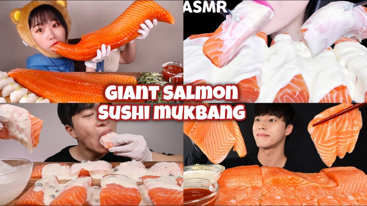 GIANT SALMON SUSHI MUKBANG 🍣| BIG BITES SALMON MUKBANG | Extreme ASMR Eating Sounds
