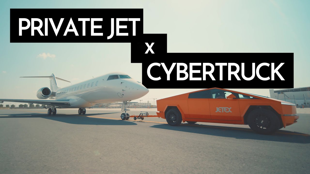 Tesla Cybertruck Tows a Private Jet - Jetex Dubai