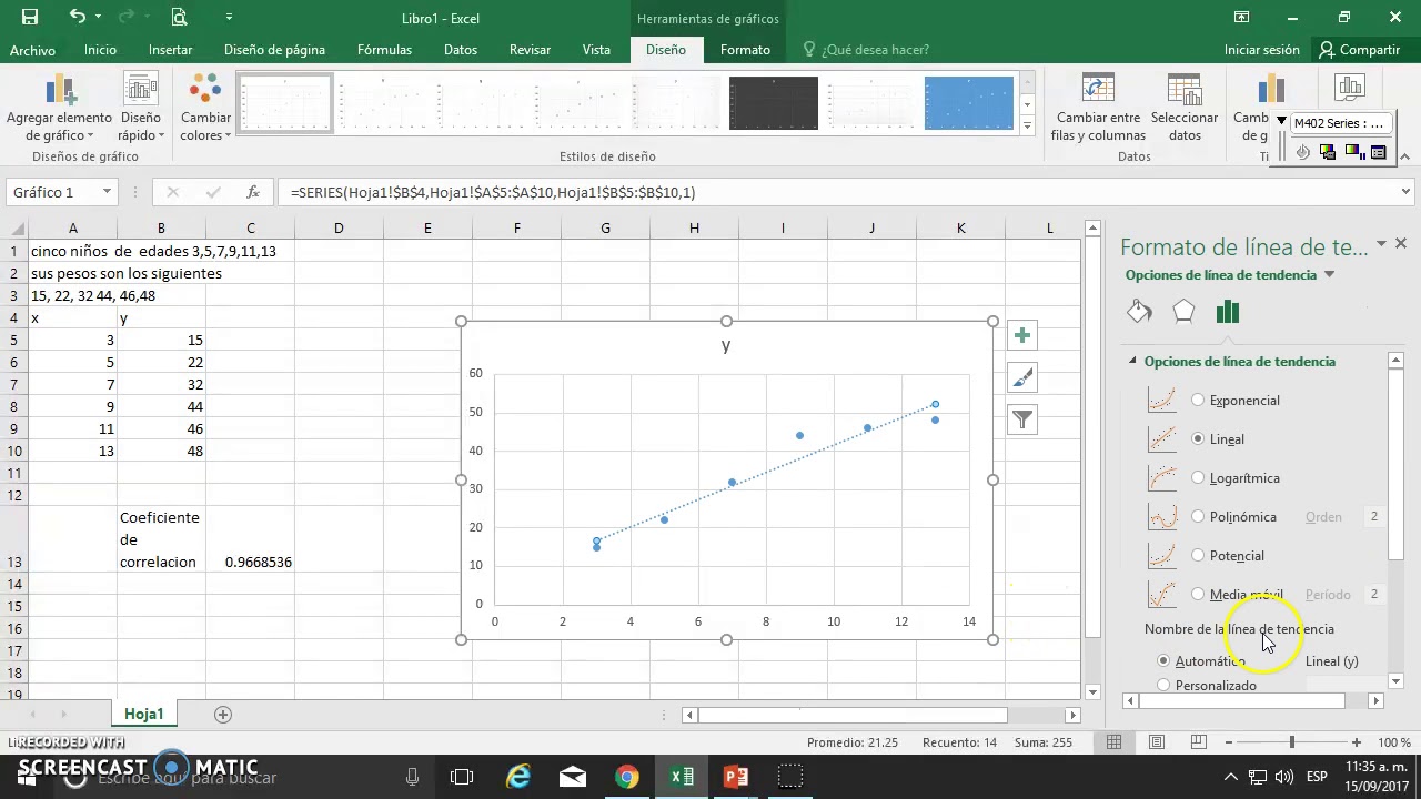Coeficiente de correlacion en excel 2016