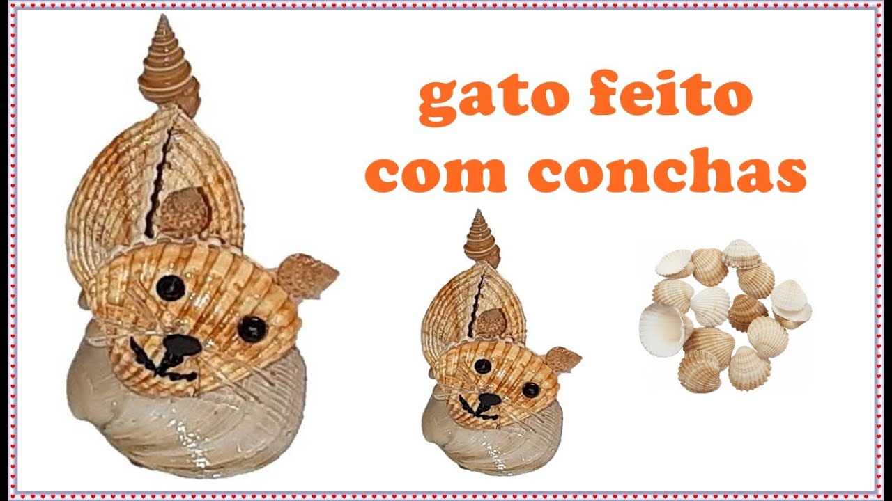 Gato feito com conchas #ideiascomconchas