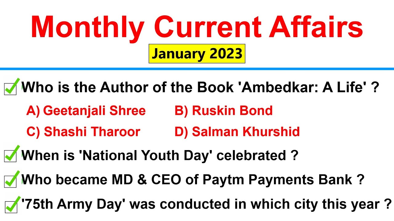 January Monthly Current Affairs 2023 | Top 200 Current Affairs | Important MCQs