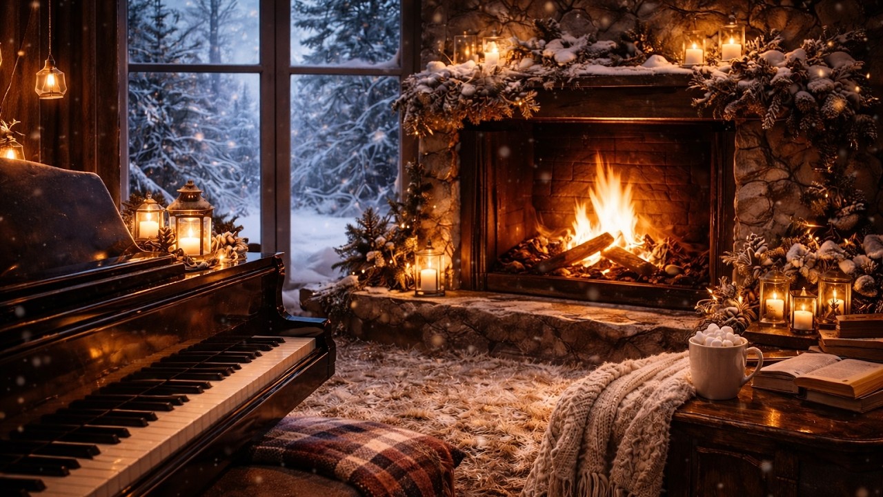 Cozy Winter Cabin Piano & Fireplace 🔥 12 Hours for Deep Focus & Study