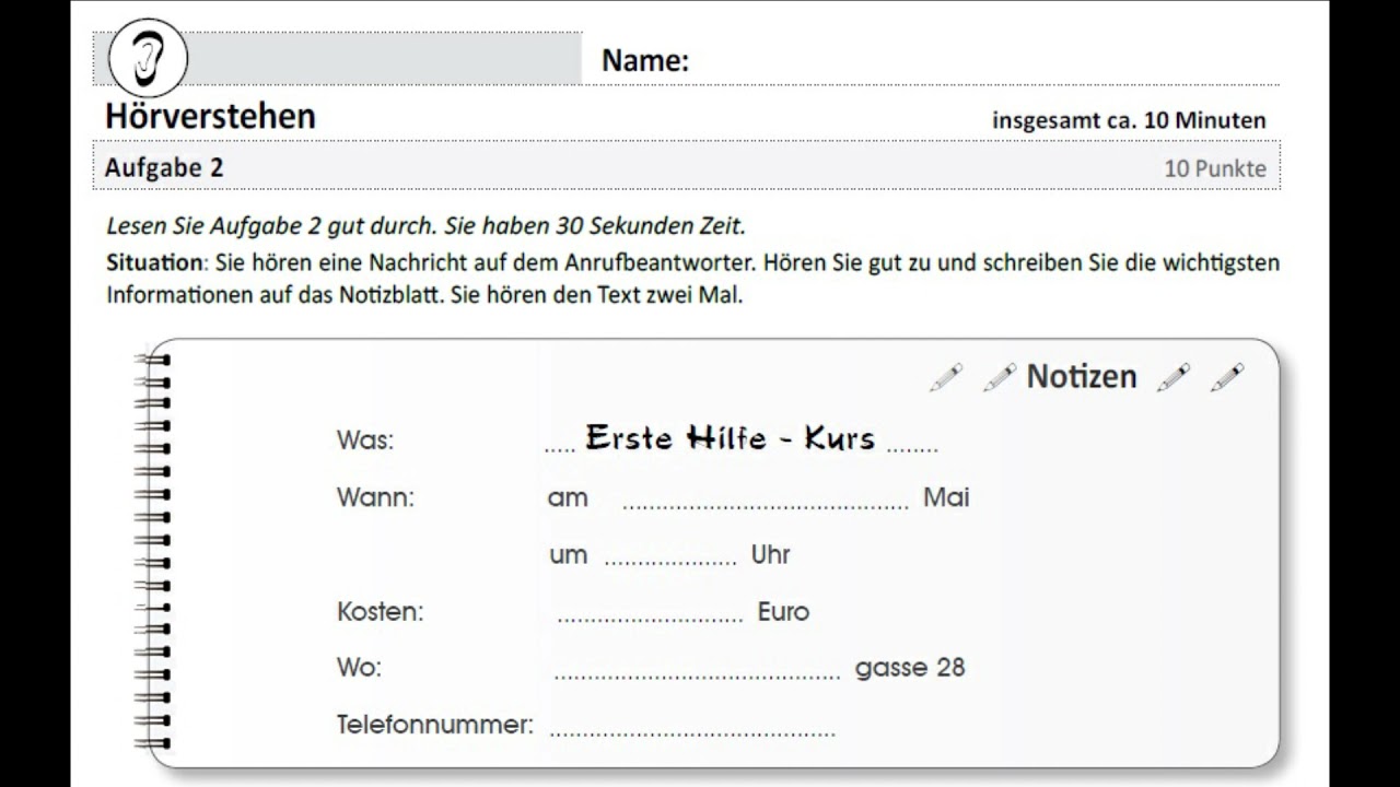 Hörverstehen A1 / ÖSD A1 Modellsatz Nr.6