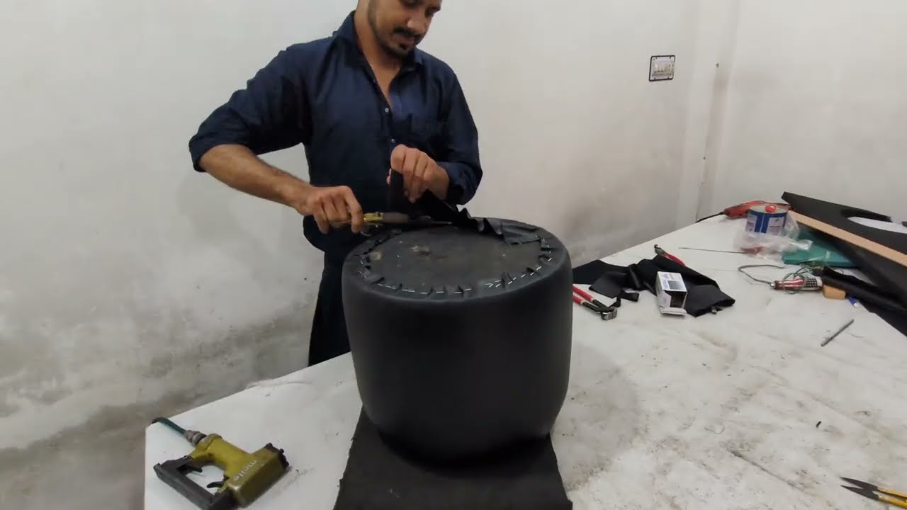 Diy Puffy Stool  Upholstery Beginner | Sofa stool making process| Sofa Repair | Diy Ottoman Sofa 