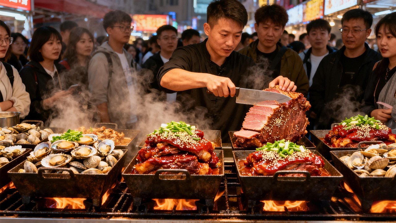 青岛小哥做戳子肉26年，顾客买菜加工15一斤，不排一个小时根本吃不上！【好食勇哥】