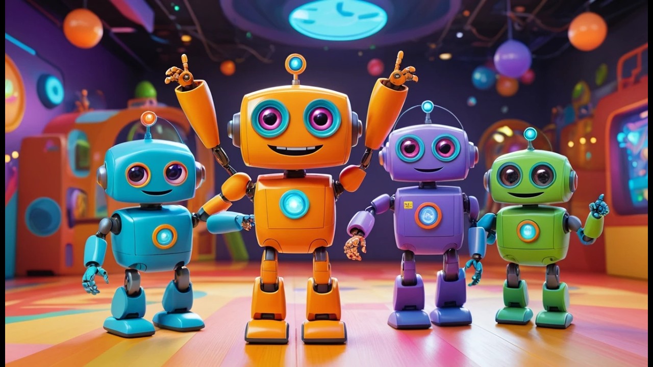 Six Little Robots Spin Spin Spin | Robot Dance & Counting Song for Kids
