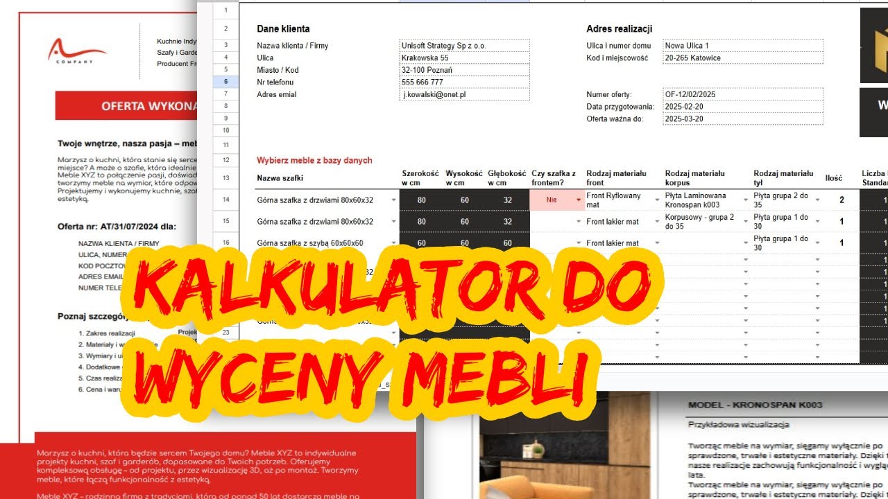 Kalkulator do wyceny mebli wraz z ofertą graficzną