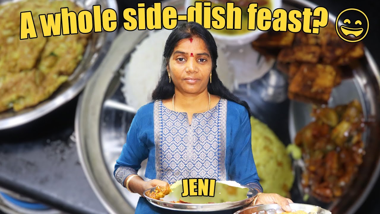 புளிசாதத்துக்கு தொட்டுக்க இத்தனை side dish-aa? 😄Puliyodharai with a whole side-dish feast?/JENI