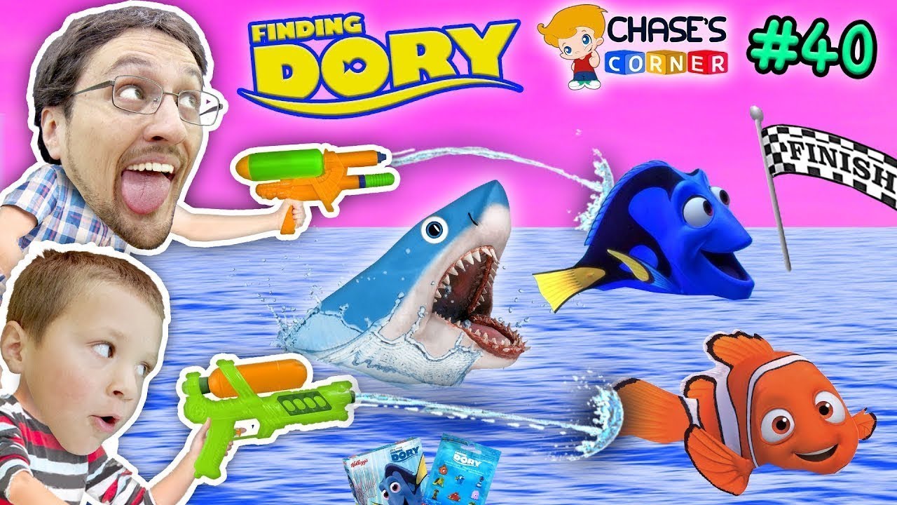 Chase's Corner: FINDING DORY & NEMO SHARKS RACE w/ Water Fun (#40) | DOH MUCH FUN