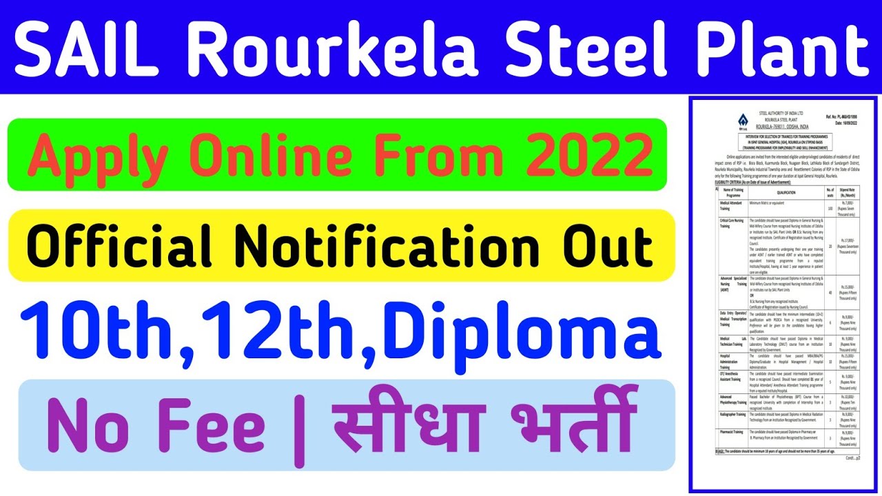SAIL Recuritment 2022 || Sail Rourkela Steel Plant Vacancy 2022 || Offical Notification Out