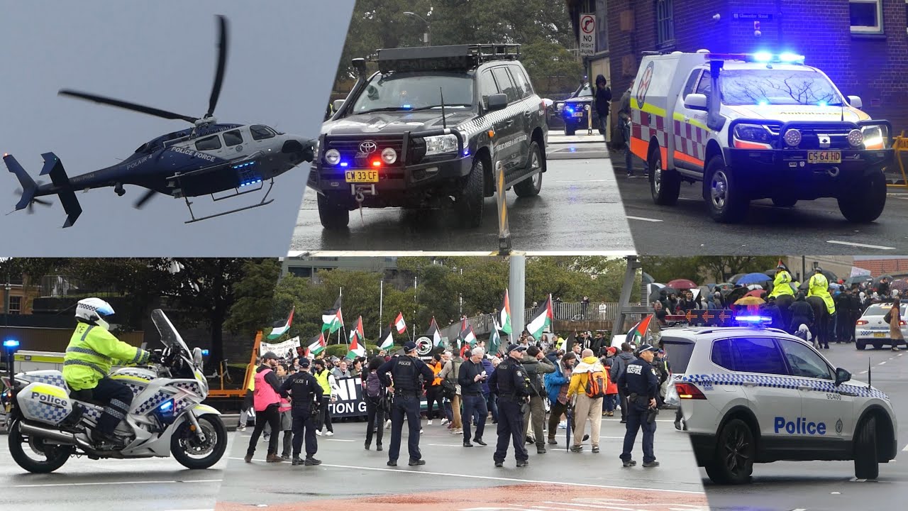 NSW Police, Emergency Services in Action at Palestine Protest March | Sydney Harbour Bridge