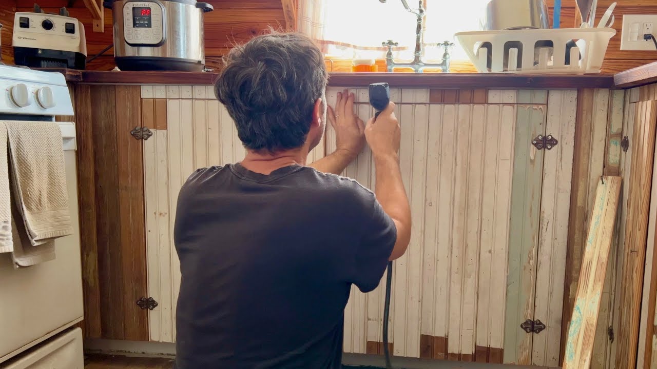 Building Unique Old Beadboard Cabinet Doors for Cottage Kitchen Island