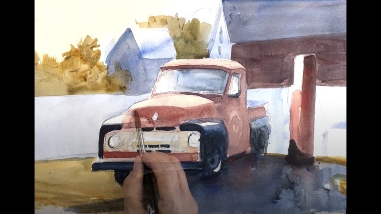 Easy Watercolor with Paul George, painting the Red Truck (FORD)
