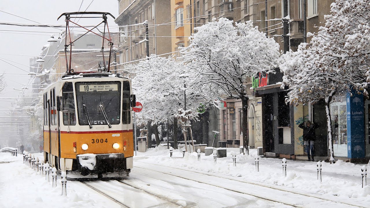 Sofia Tram Ride Adventure in 4K! Snowy Bulgaria