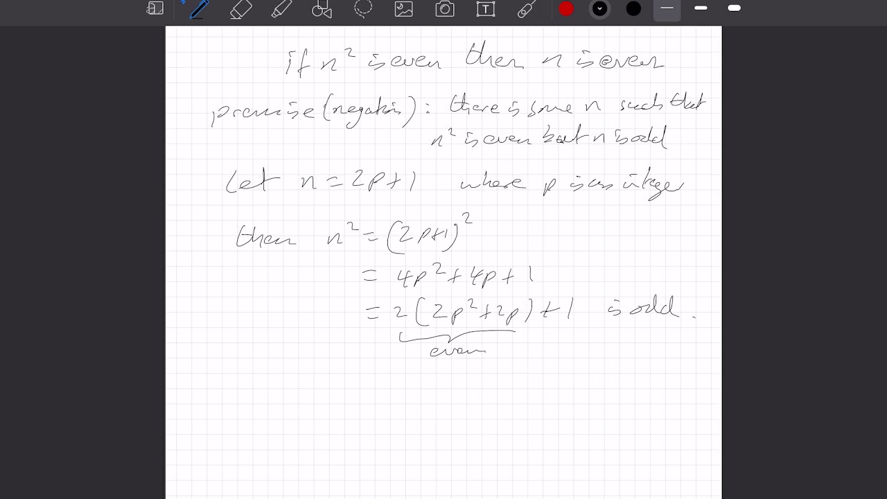 contradiction proof: n squared even then n even