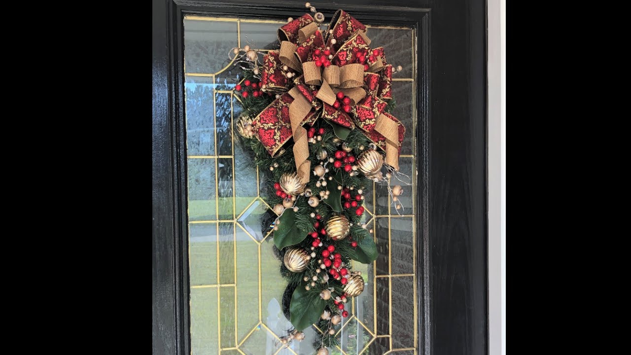 How to make a Custom Teardrop Swag in Burgundy and Gold with Wreath Decor by Dawn