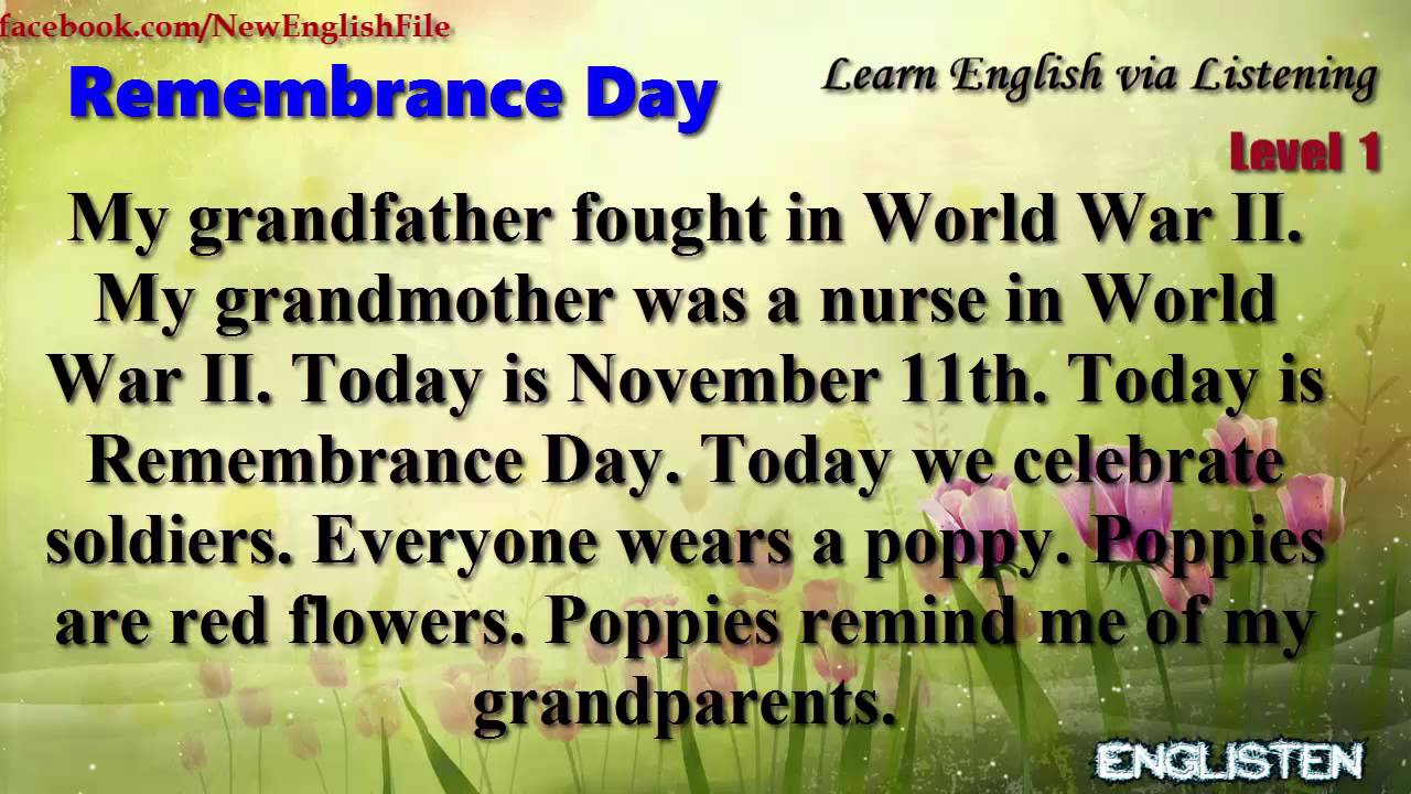 Remembrance Day Unit 14 Learn English via Listening Level 1
