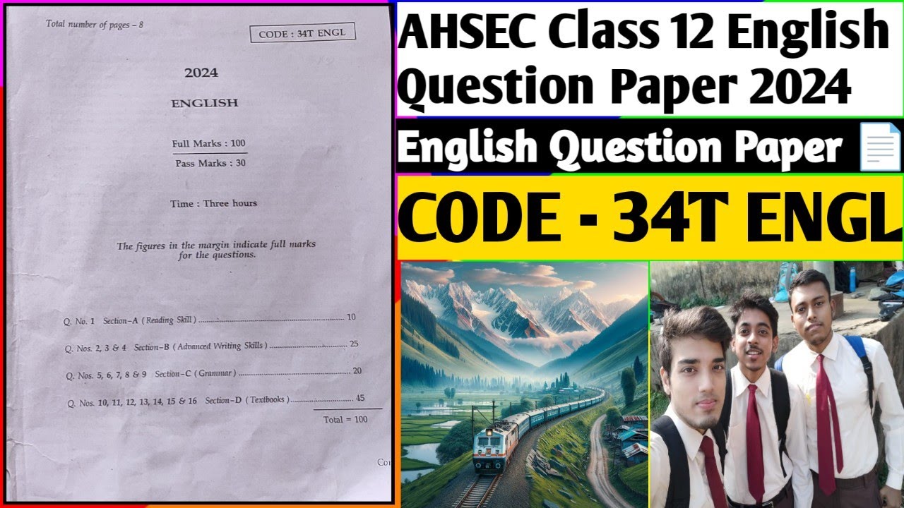 AHSEC Class 12 English Question Paper 2024 | HS 2nd Year Final Year English Question Paper |Class 12